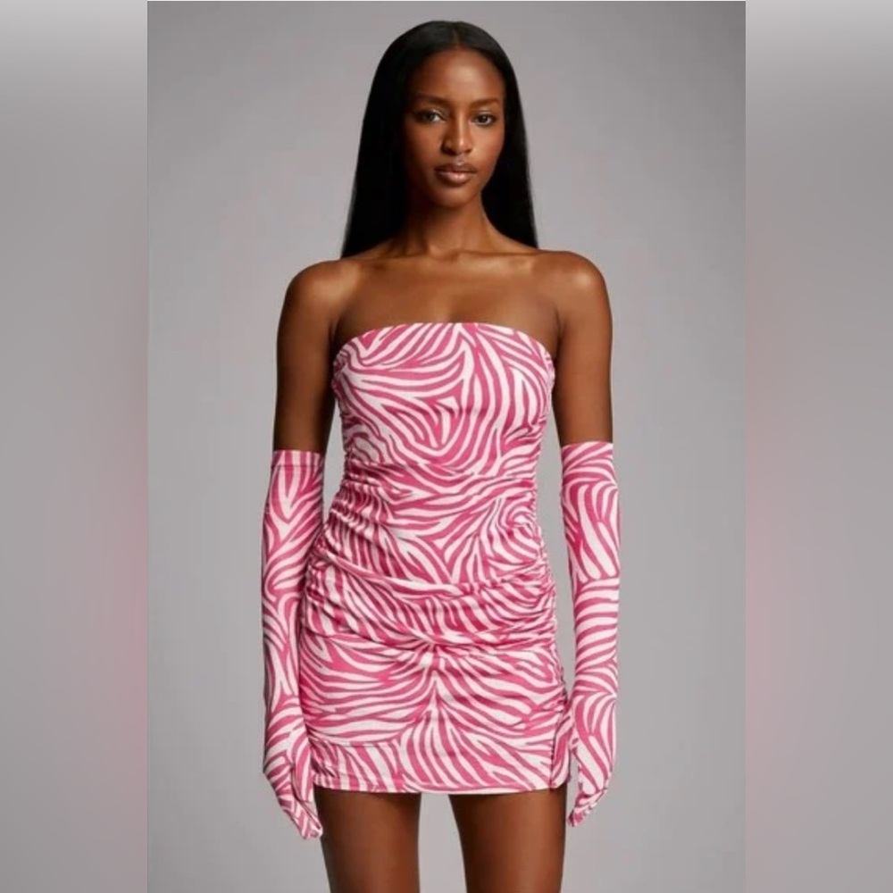 NWOT Miscreants Pink & White Zebra Cupid Dress With Gloves US 2/UK 6 & US 4/UK 8